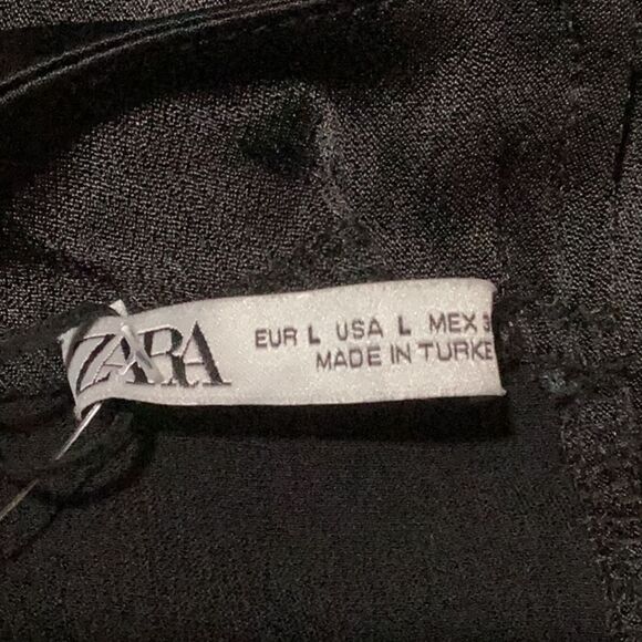 ZARA NEW WITHOUT TAG BLACK DRESS LONG SLEEVES SHINY SATIN LARGE - Picture 5 of 6